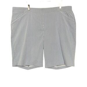 Kim Rogers Bermuda Shorts Womens 24W Navy White Stripe Curvy Tummy Control NEW‎